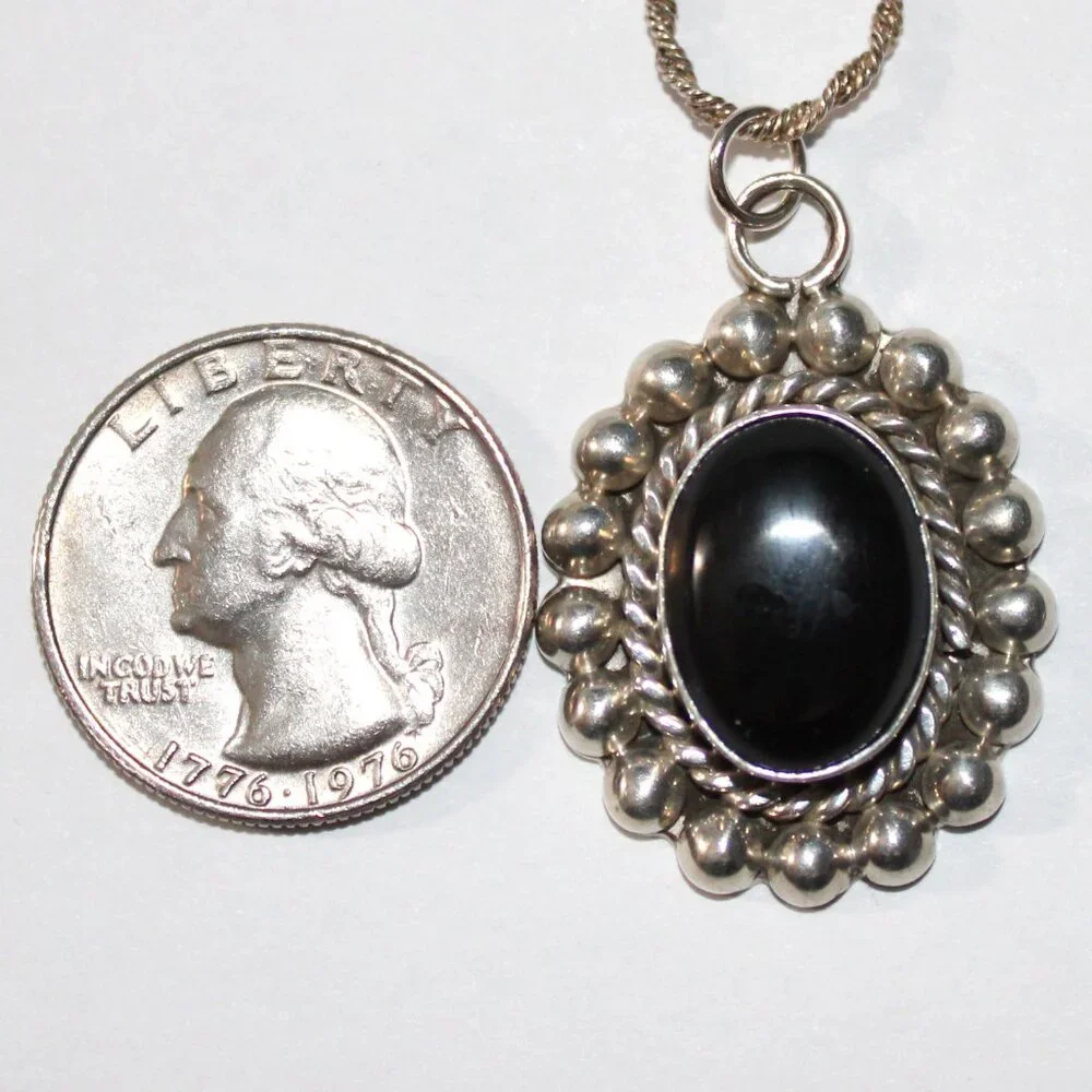Vintage Western Onyx Sterling Silver Necklace - Picture 3 of 7